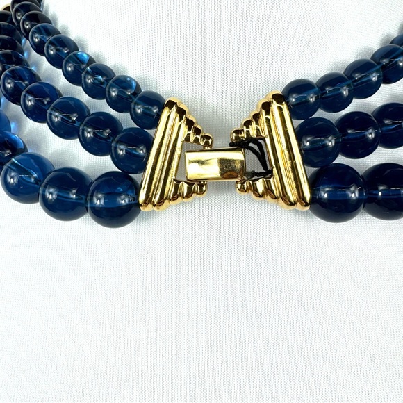 Vintage signed Napier multi-strand statement necklace blue, gold & green beads - Picture 6 of 11